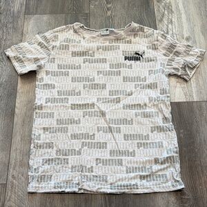 Puma Kids White and Gray Logo Tee